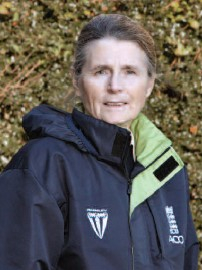 Marion Collin, wearing an anorak with the logo of the ACO (Association of Cricket Officials). Photo: Frances Fawcett.